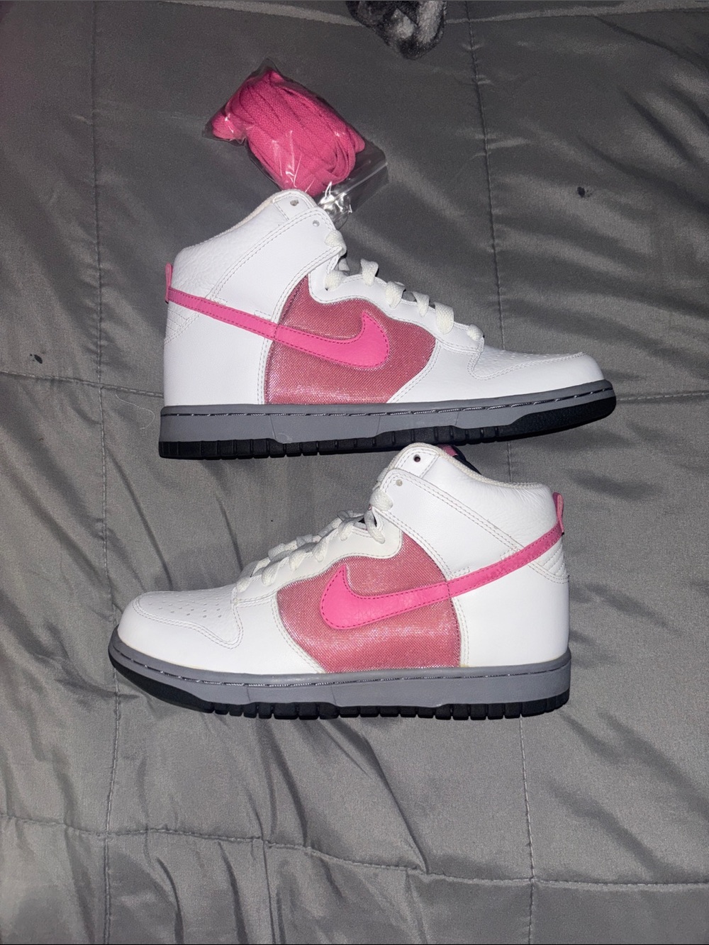 Nike White & Hot Pink Dunk  High-Top Sneakers